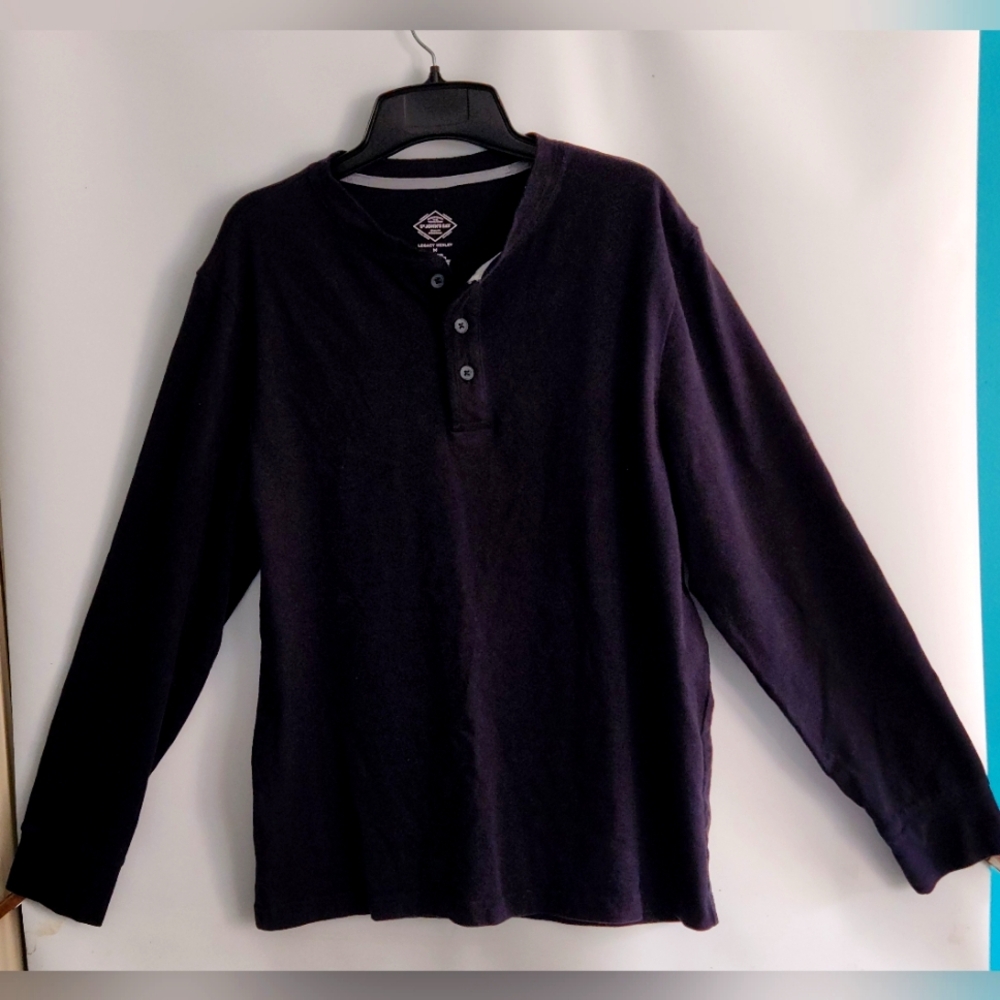 St John's Bay Men's Black Henley Long Sleeve Shirt Size M